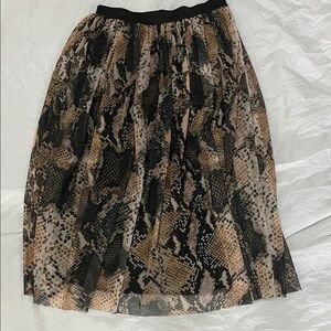 Snake Print Pleated Midi Skirt in Black and Brown Zara